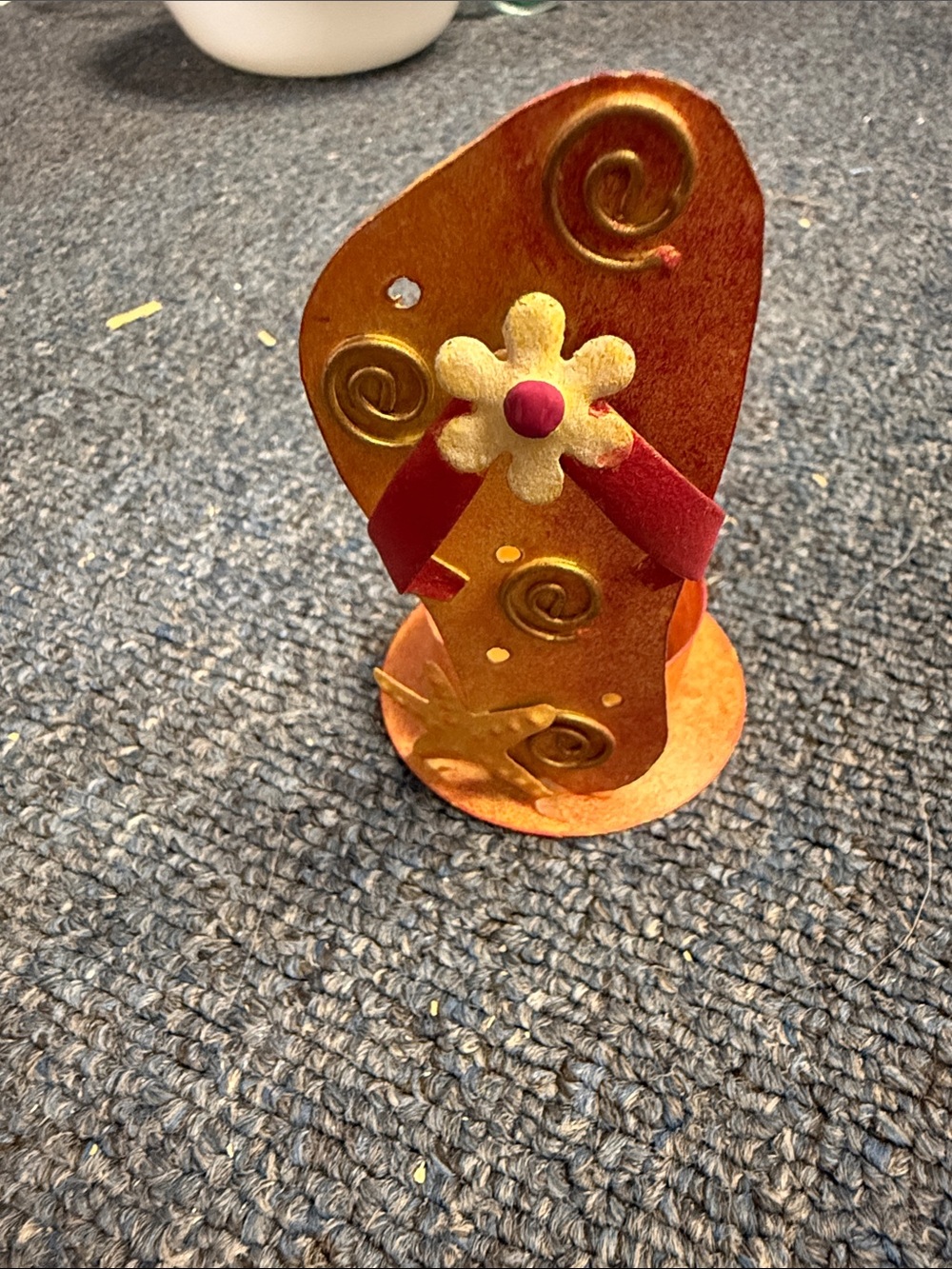 Orange Decorative Flip-Flop Sculpture with Red Accents